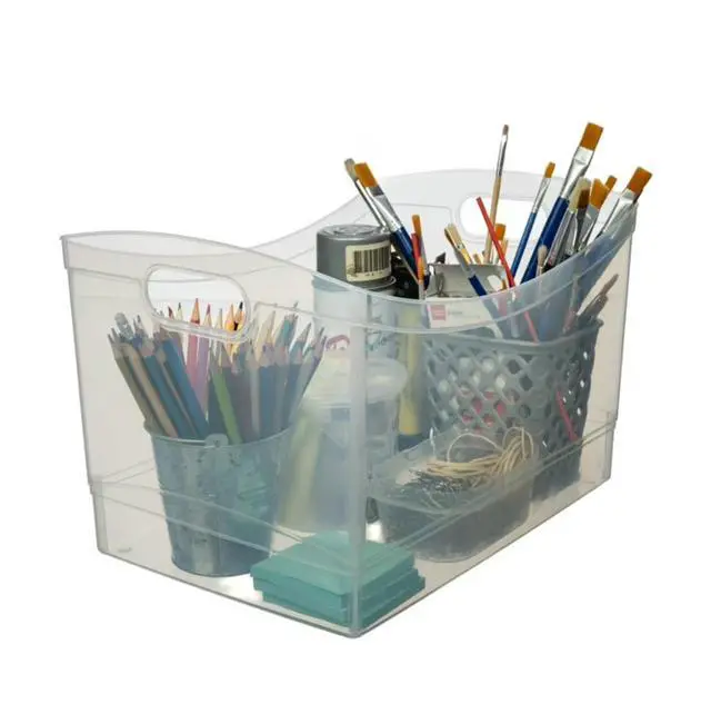 Alt view image 6 of 6 - Utility Storage Organizer Bin, Clear Plastic, Built-In Handles, 15 in x 10 in x 9.5 in