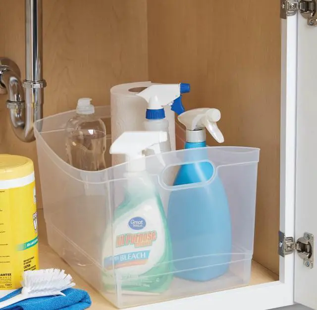 Alt view image 2 of 6 - Utility Storage Organizer Bin, Clear Plastic, Built-In Handles, 15 in x 10 in x 9.5 in