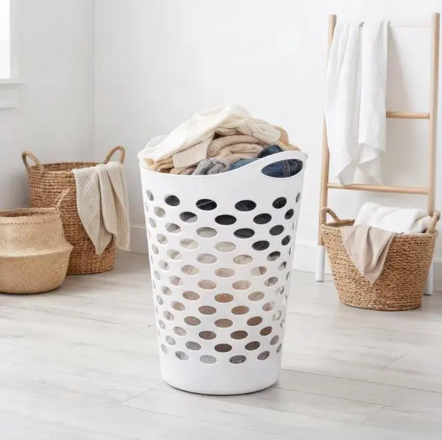 Alt view image 4 of 6 - Flexible Round Laundry Hamper, White Plastic