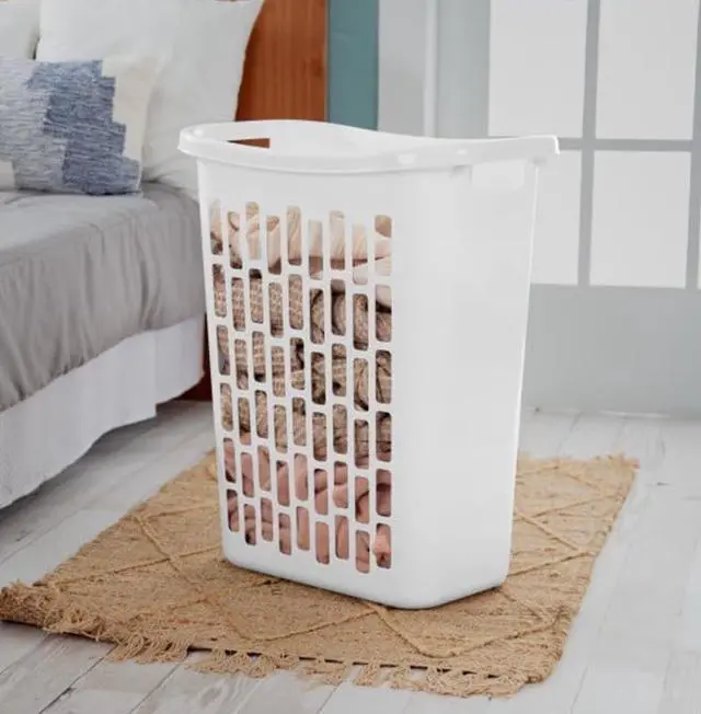 Main image of Rectangular Open Plastic Hamper, for Narrow Spaces, White, Adult