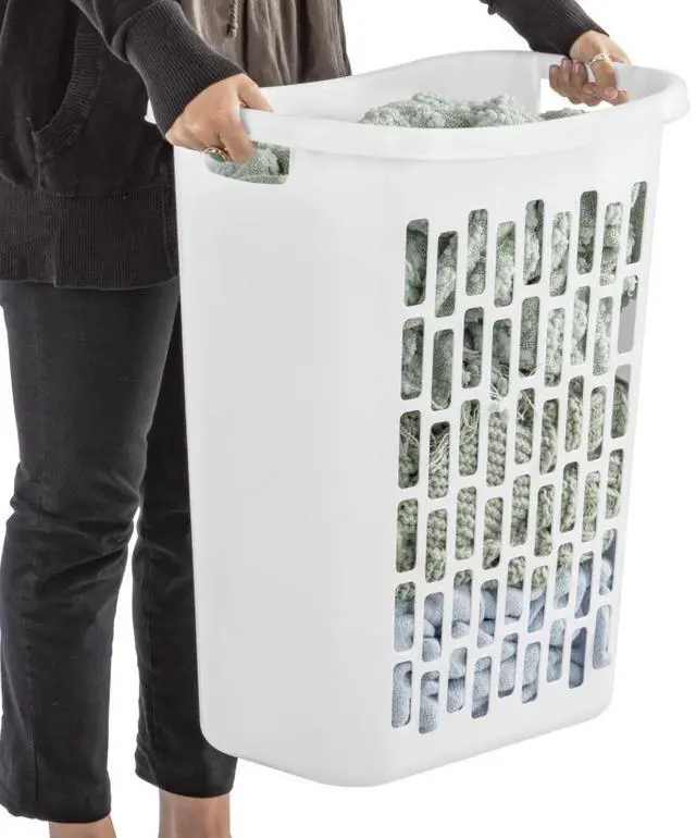 Alt view image 4 of 5 - Rectangular Open Plastic Hamper, for Narrow Spaces, White, Adult
