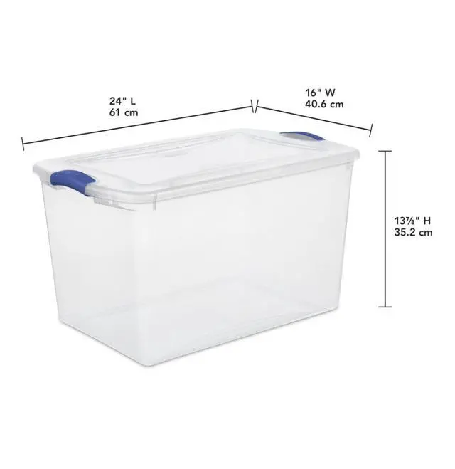 Alt view image 2 of 6 - 66 Quart Large Latching Storage Bin, Clear Plastic Storage Container with Latch Lid, Blue