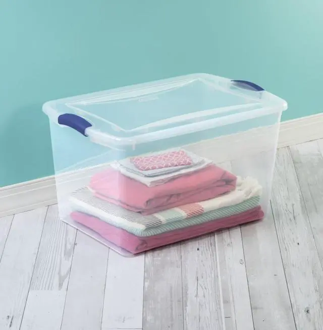 Main image of 66 Quart Large Latching Storage Bin, Clear Plastic Storage Container with Latch Lid, Blue