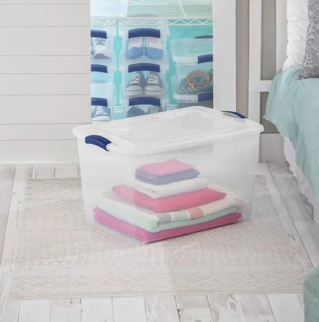 Alt view image 3 of 6 - 66 Quart Large Latching Storage Bin, Clear Plastic Storage Container with Latch Lid, Blue
