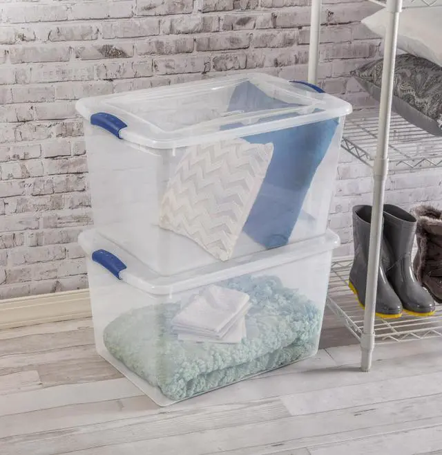 Alt view image 4 of 6 - 66 Quart Large Latching Storage Bin, Clear Plastic Storage Container with Latch Lid, Blue