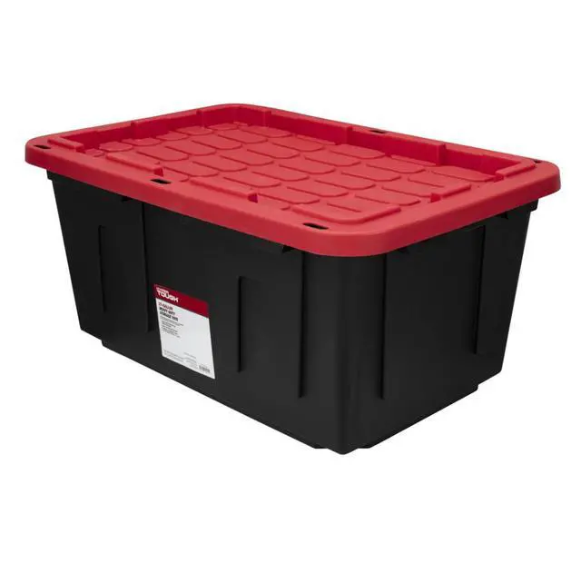 Alt view image 3 of 6 - 27 Gallon Large Storage Bin with Snap Lid, Black and Red, Heavy Duty Plastic Storage Container