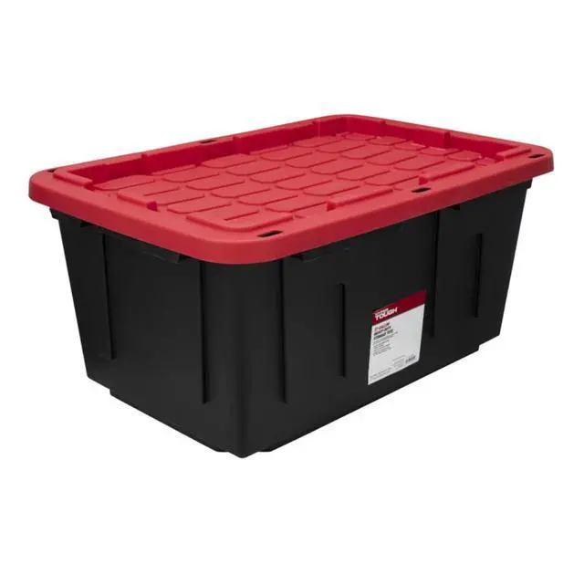 Alt view image 5 of 6 - 27 Gallon Large Storage Bin with Snap Lid, Black and Red, Heavy Duty Plastic Storage Container