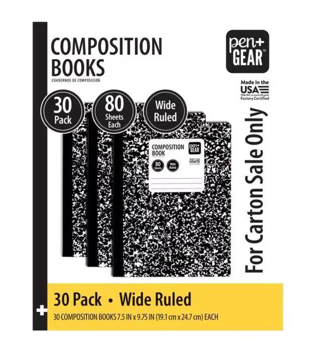 Alt view image 4 of 4 - Wide Ruled Composition Book, 7.5" x 9.75", Black and White Marble, 80 Sheets, 30 Count Pack