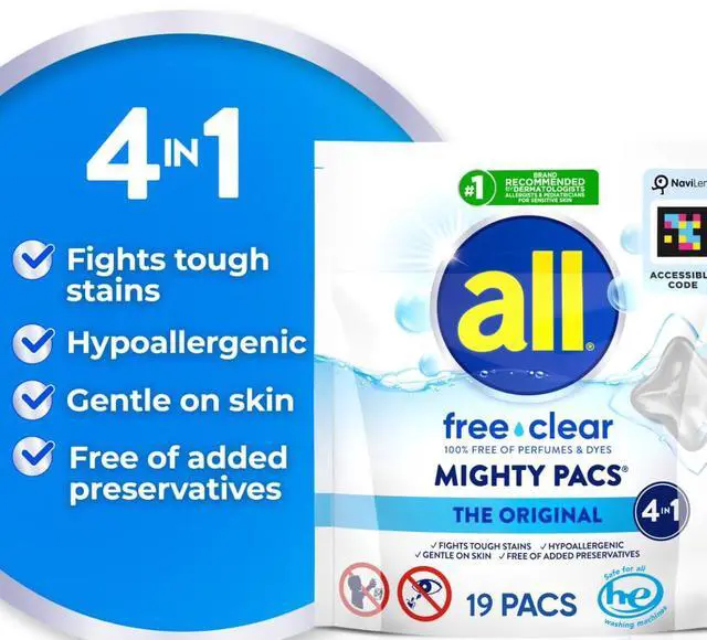 Alt view image 2 of 6 - Unit Dose Laundry Detergent, Mighty Pacs, Free Clear, 19 Count