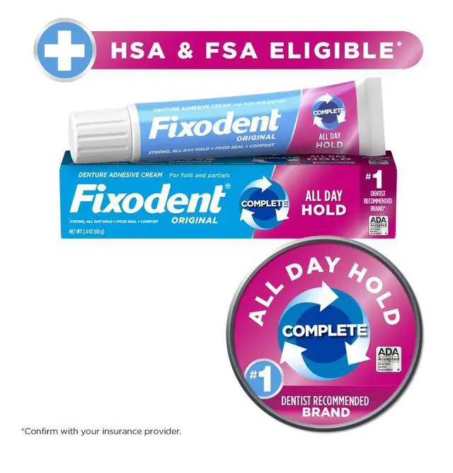 Alt view image 4 of 6 - Denture Adhesive Cream Original, All Day Hold for Fulls and Partials, 2.4 oz