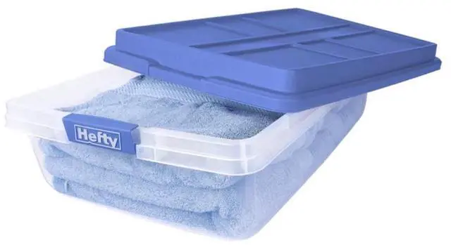 Alt view image 3 of 6 - HI-RISE 40 Quart Medium Latching Storage Bin, Clear Plastic Storage Container with HI-RISE Latch Lid, Blue