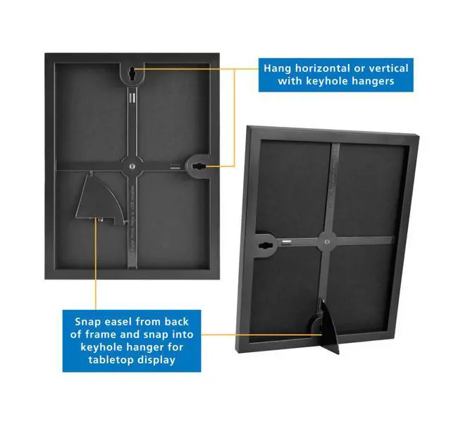 Alt view image 5 of 6 - Picture Frames, 8 x 10, Black, Front-Loading, Wall or Tabletop, Set of 3