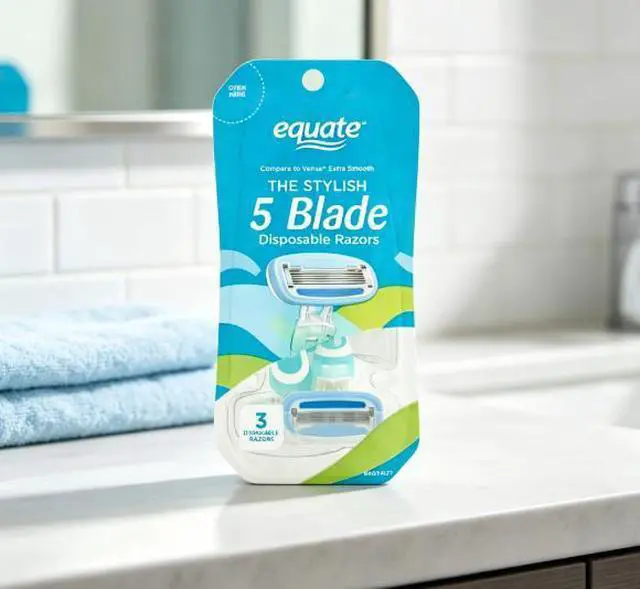 Main image of Women's 5-Blade Disposable Razors, Blue, 3 Count
