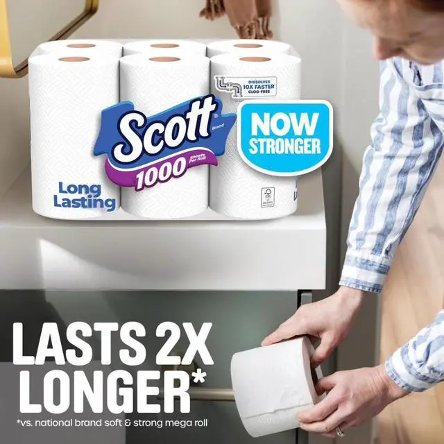 Alt view image 2 of 7 - 1000 Toilet Paper, 12 Rolls, 1,000 Sheets per Roll