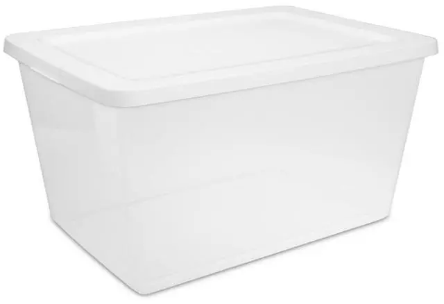Alt view image 3 of 5 - 58 Quart Medium Storage Bin, Clear Plastic Storage Container with Snap-On Lid, White