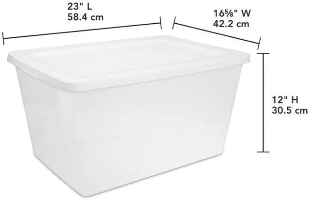 Alt view image 2 of 5 - 58 Quart Medium Storage Bin, Clear Plastic Storage Container with Snap-On Lid, White