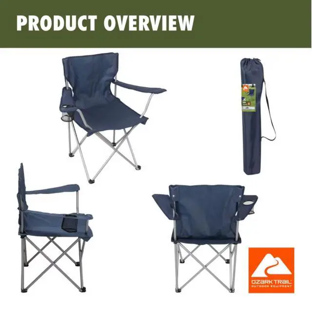 Alt view image 2 of 13 - Quad Folding Camp Chair with Cup Holder, Dark Blue