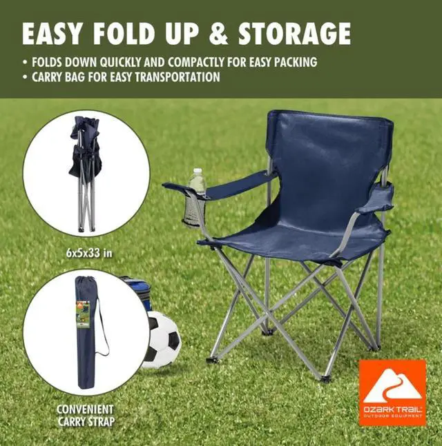 Alt view image 3 of 13 - Quad Folding Camp Chair with Cup Holder, Dark Blue