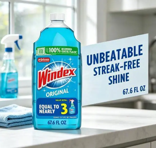 Main image of Windex Glass, Window, and Mirror Cleaner Refill, Original Blue, 67.6 fl oz