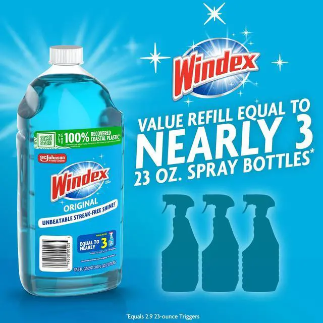 Alt view image 4 of 13 - Windex Glass, Window, and Mirror Cleaner Refill, Original Blue, 67.6 fl oz