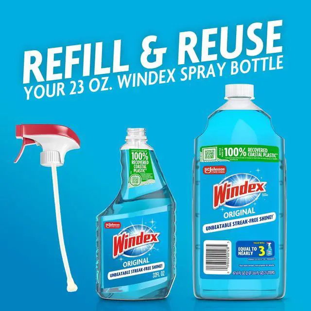 Alt view image 5 of 13 - Windex Glass, Window, and Mirror Cleaner Refill, Original Blue, 67.6 fl oz