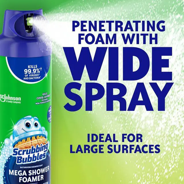 Alt view image 2 of 14 - Scrubbing Bubbles Mega Shower Foamer Aerosol, Tough Foaming Bathroom, Tile, Shower & Tub Disinfectant Cleaner, Rainshower, 20 oz