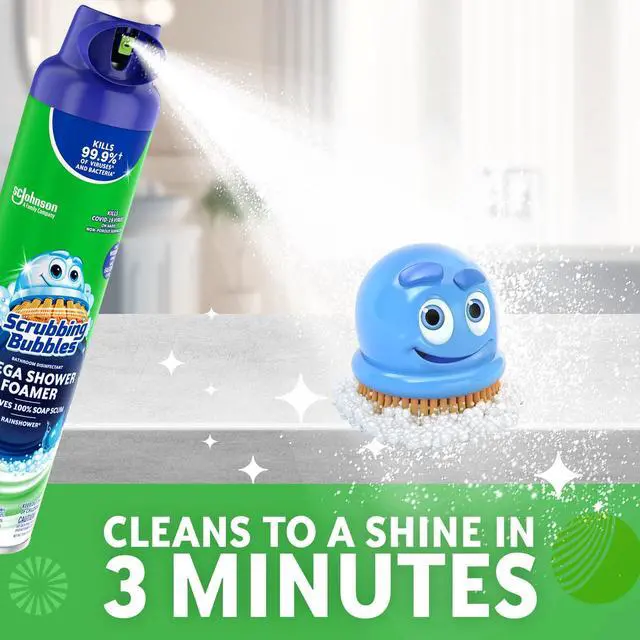 Alt view image 6 of 14 - Scrubbing Bubbles Mega Shower Foamer Aerosol, Tough Foaming Bathroom, Tile, Shower & Tub Disinfectant Cleaner, Rainshower, 20 oz