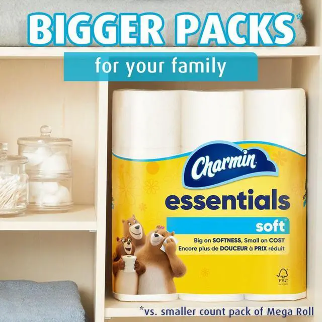 Alt view image 12 of 13 - Charmin Essentials Soft 2Ply Toilet Paper,6 Mega Rolls,330 Sheets Per Roll,Thicker & More Absorbent,SepticSafe & RotoRooter Approved,BudgetFriendly Bath Tissue