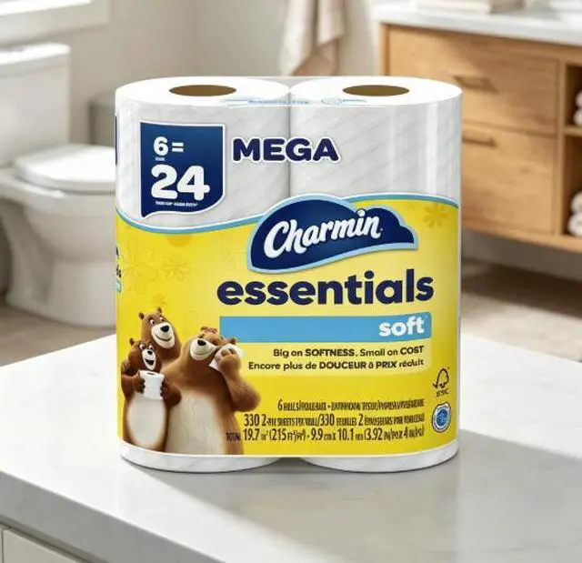Alt view image 8 of 13 - Charmin Essentials Soft 2Ply Toilet Paper,6 Mega Rolls,330 Sheets Per Roll,Thicker & More Absorbent,SepticSafe & RotoRooter Approved,BudgetFriendly Bath Tissue