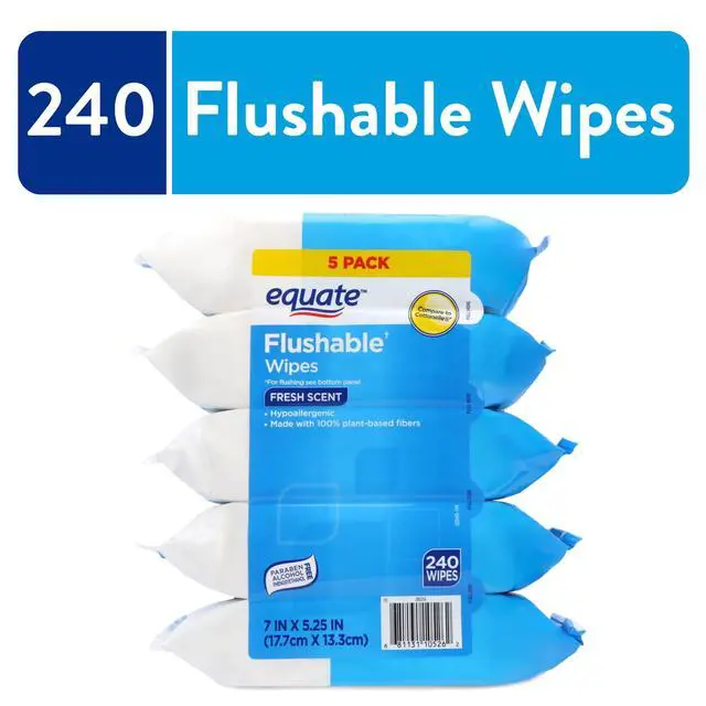 Alt view image 3 of 5 - Equate Flushable Cleansing Cloths, Fresh Scent, 240 Wipes, 5 Resealable Packs