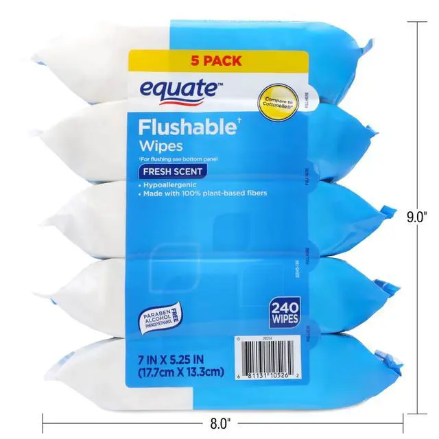 Alt view image 2 of 5 - Equate Flushable Cleansing Cloths, Fresh Scent, 240 Wipes, 5 Resealable Packs