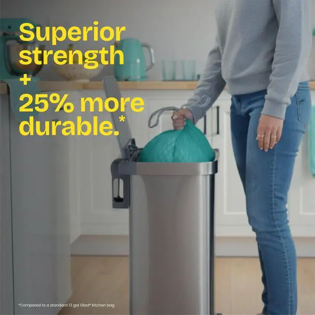 Alt view image 5 of 5 - Glad ForceFlex MaxStrength 13-Gallon Teal Drawstring Tall Kitchen Trash Bags, Febreze Freshness Bahama Bliss Scent, 20 Bags