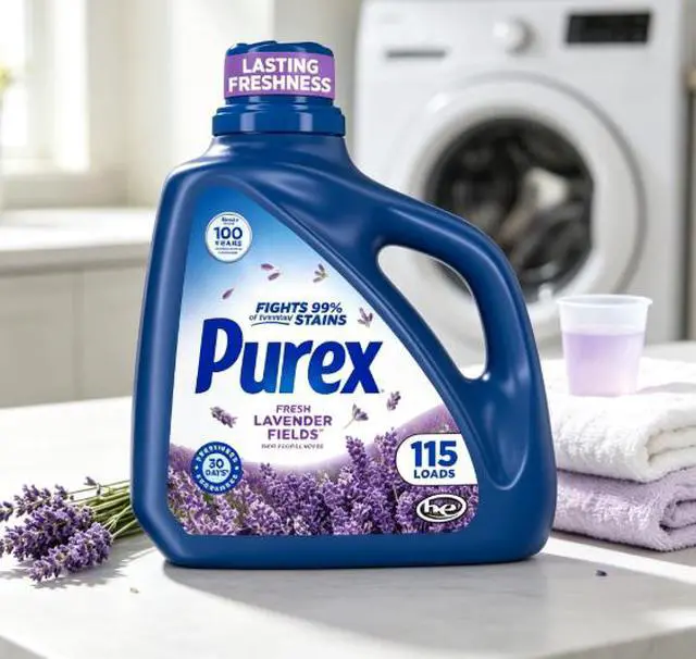 Alt view image 8 of 13 - Purex Fresh Lavender Fields Liquid Laundry Detergent,150 fl oz115 Loads,4in1 StainFighting Brightener,30Day Fresh Lavender Scent,HE Compatible for Whites & Colors