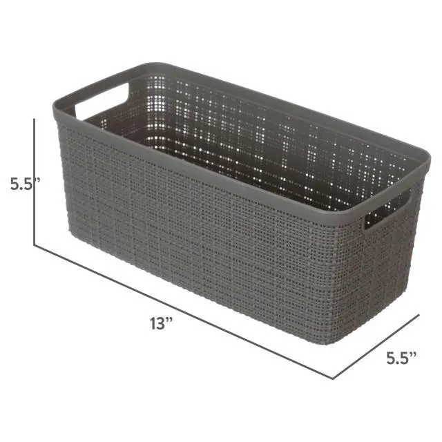 Alt view image 2 of 6 - Curver Jute Narrow Gray Plastic Decorative Storage Basket, 13.6 in x 6.7 in x 5.7 in