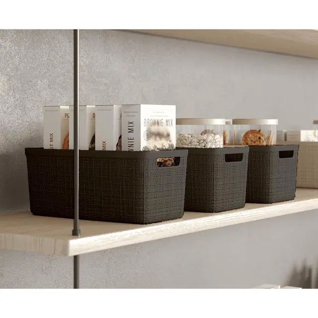Alt view image 5 of 6 - Curver Jute Narrow Gray Plastic Decorative Storage Basket, 13.6 in x 6.7 in x 5.7 in
