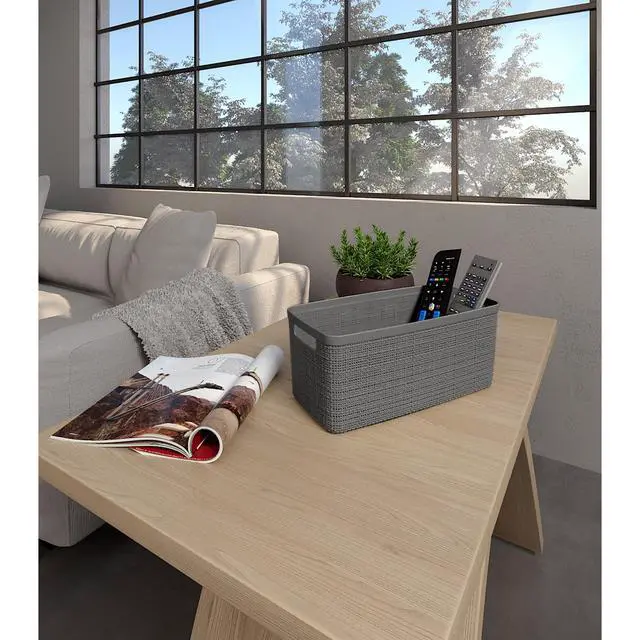 Alt view image 3 of 6 - Curver Jute Narrow Gray Plastic Decorative Storage Basket, 13.6 in x 6.7 in x 5.7 in