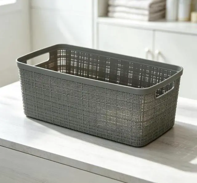 Main image of Curver Jute Narrow Gray Plastic Decorative Storage Basket, 13.6 in x 6.7 in x 5.7 in