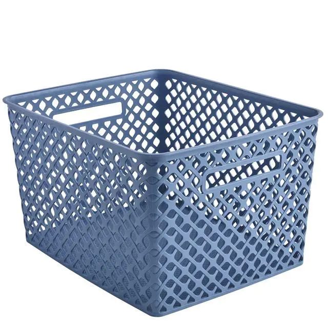 Alt view image 5 of 5 - Mainstays Large Blue Decorative Plastic Storage Basket