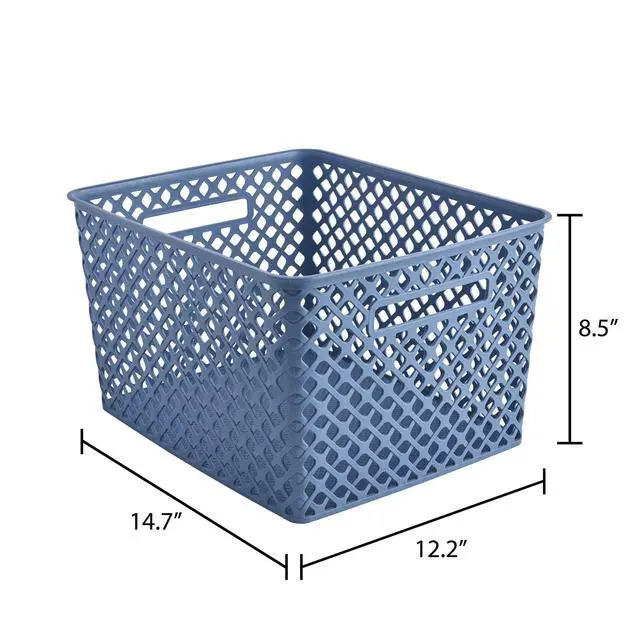 Alt view image 3 of 5 - Mainstays Large Blue Decorative Plastic Storage Basket