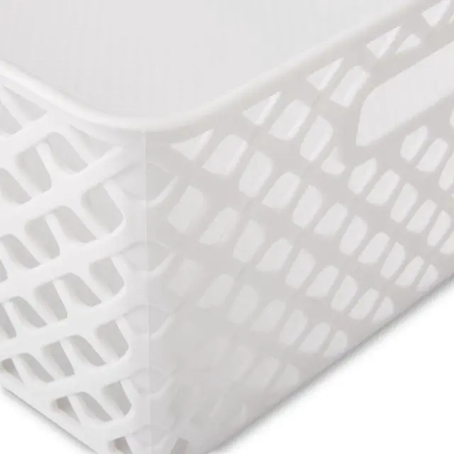 Alt view image 6 of 7 - Mainstays 4-Piece White Decorative Plastic Storage Basket Set, 14 in x 11.6 in x 5.3 in
