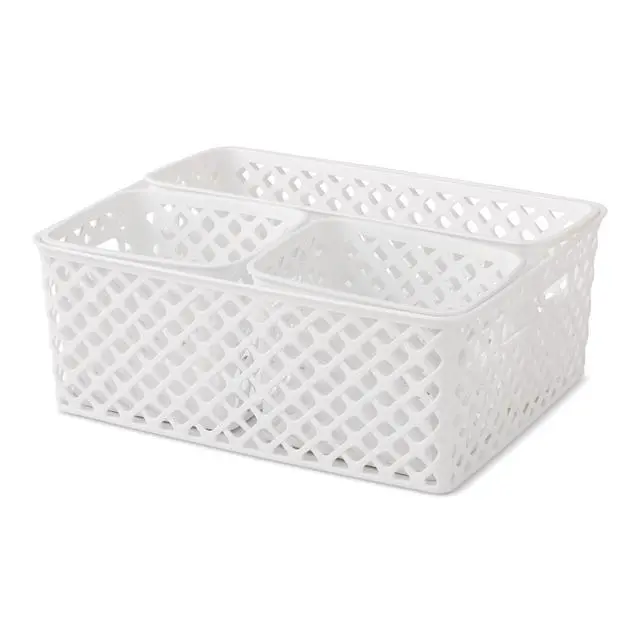 Alt view image 4 of 7 - Mainstays 4-Piece White Decorative Plastic Storage Basket Set, 14 in x 11.6 in x 5.3 in