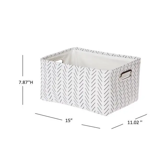 Alt view image 2 of 6 - Mainstays Black and White Lines Canvas Fabric Decorative Storage Basket with Handles, 15 in x 8 in x 11 in