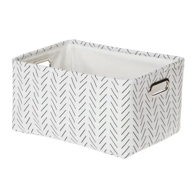 Alt view image 3 of 6 - Mainstays Black and White Lines Canvas Fabric Decorative Storage Basket with Handles, 15 in x 8 in x 11 in