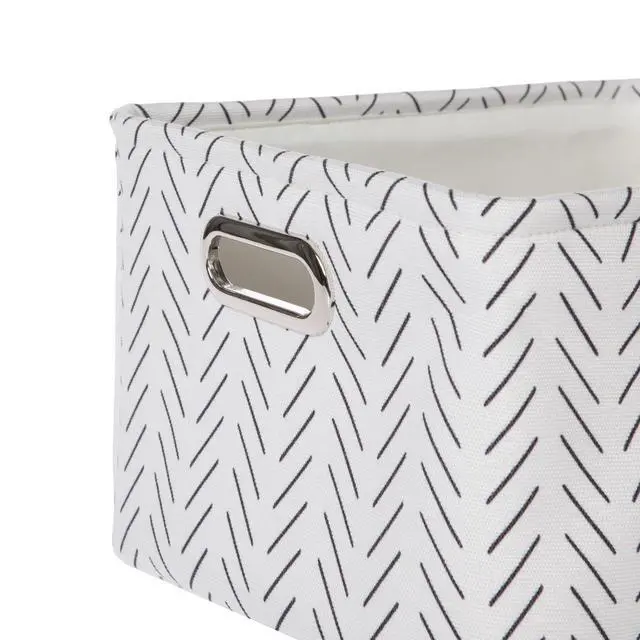 Alt view image 5 of 6 - Mainstays Black and White Lines Canvas Fabric Decorative Storage Basket with Handles, 15 in x 8 in x 11 in