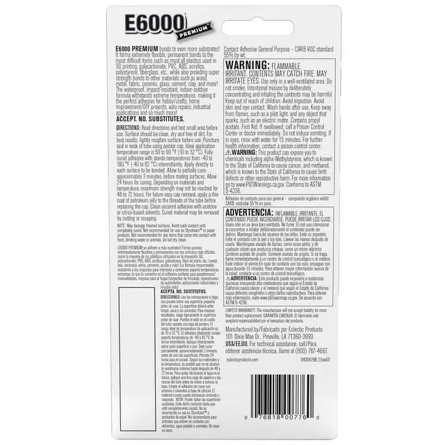 Alt view image 3 of 3 - Eclectic E6000 Contact Adhesive Glue, Premium Industrial Strength, Clear, 205300, 3 fl. oz.