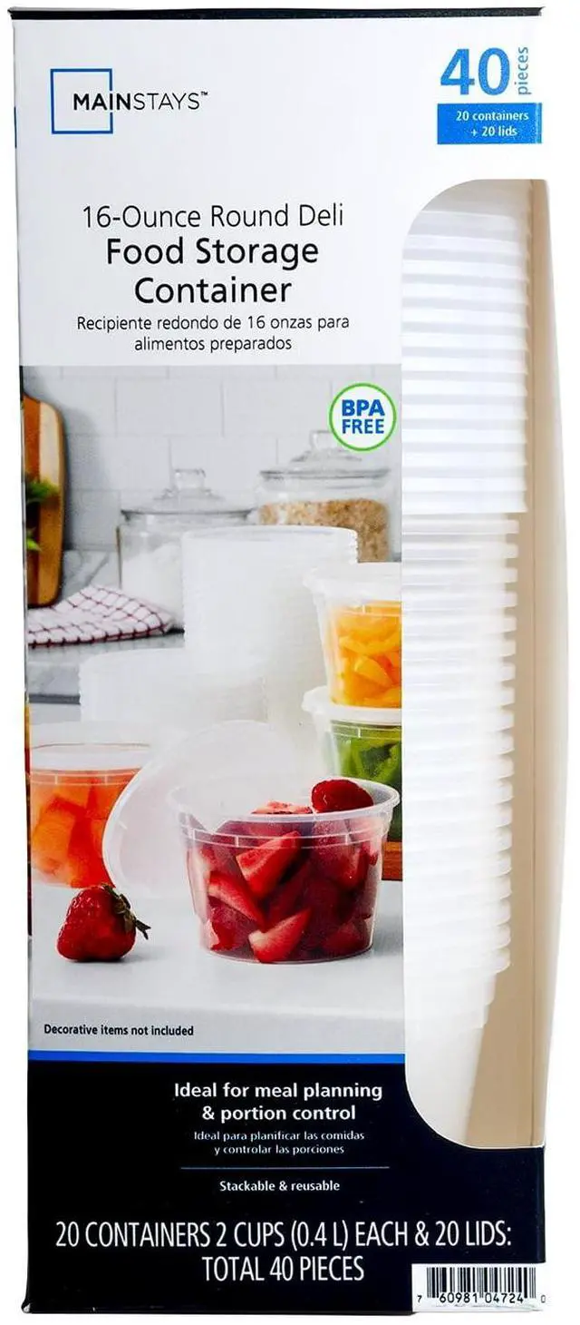 Alt view image 3 of 7 - Mainstays Plastic Deli Containers, 40 Pieces, 16 oz, Meal Prep and Batch Cooking