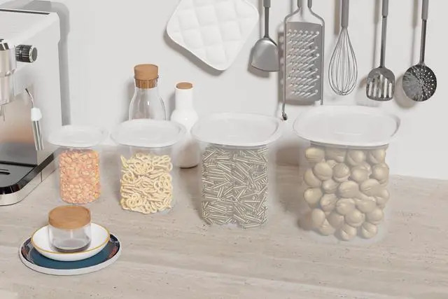 Alt view image 4 of 6 - Mainstays 8-Piece Plastic Pantry Food Storage Container Set, Kitchen Pantry Organizer Canisters for Dry Food Storage and Pantry Organization