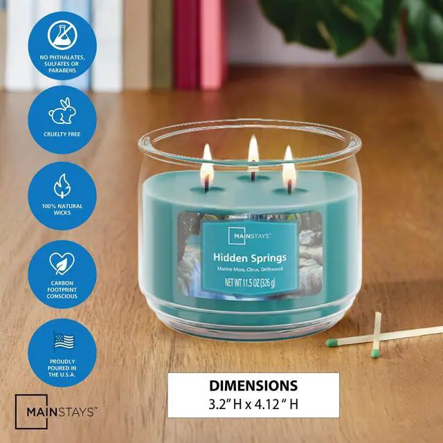 Alt view image 4 of 5 - (2 pack) Mainstays 3-Wick Scented Glass Jar Candle, Hidden Springs, 11.5 oz