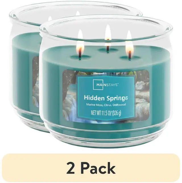 Alt view image 2 of 5 - (2 pack) Mainstays 3-Wick Scented Glass Jar Candle, Hidden Springs, 11.5 oz