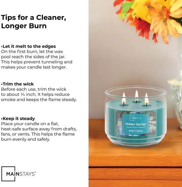Alt view image 5 of 5 - (2 pack) Mainstays 3-Wick Scented Glass Jar Candle, Hidden Springs, 11.5 oz